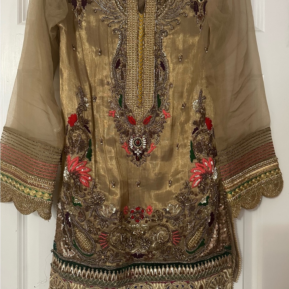 Embroidered Gold Tunic with Floral Accents